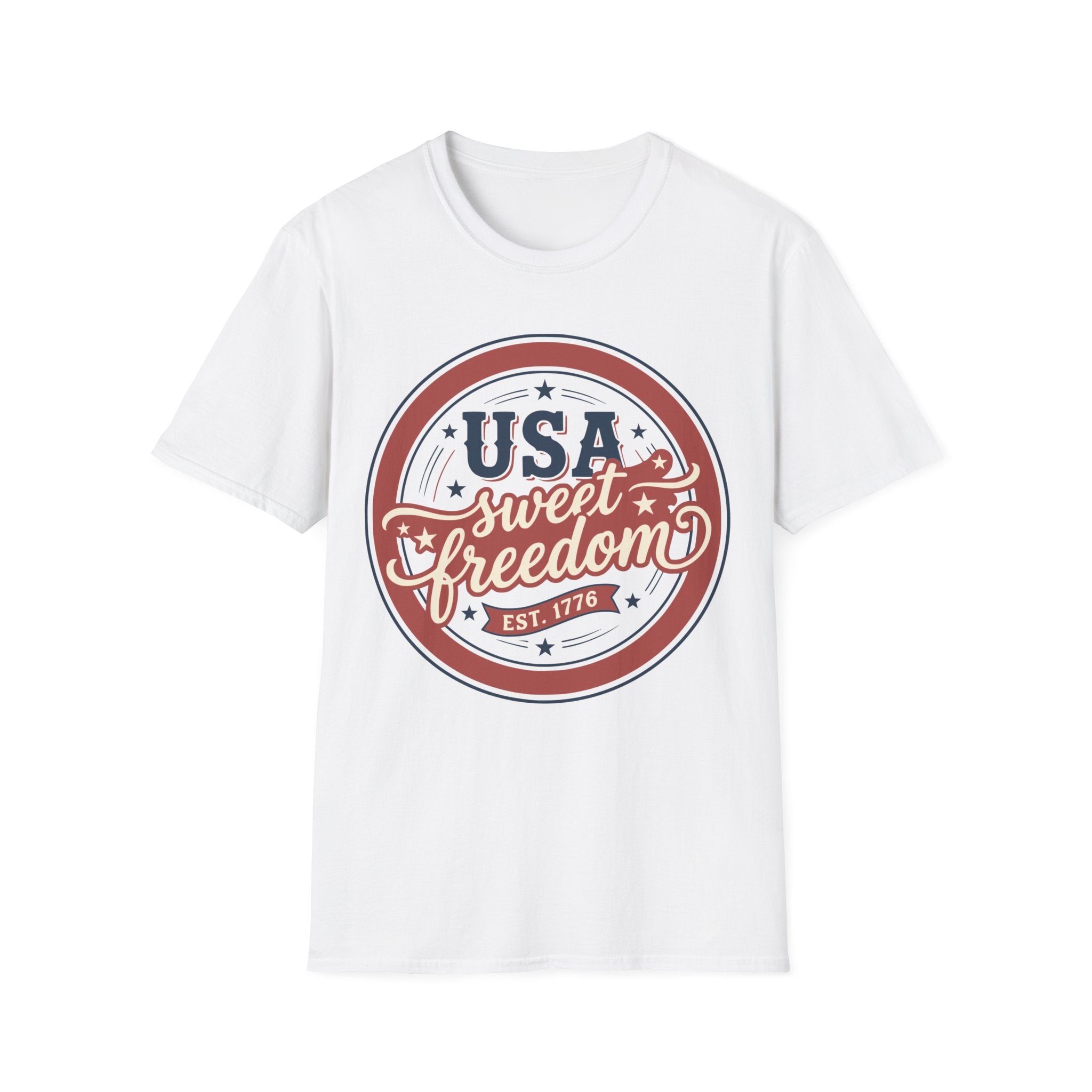 Vintage USA Sweet Freedom Est 1776 T-Shirt | Retro Patriotic Badge Tee