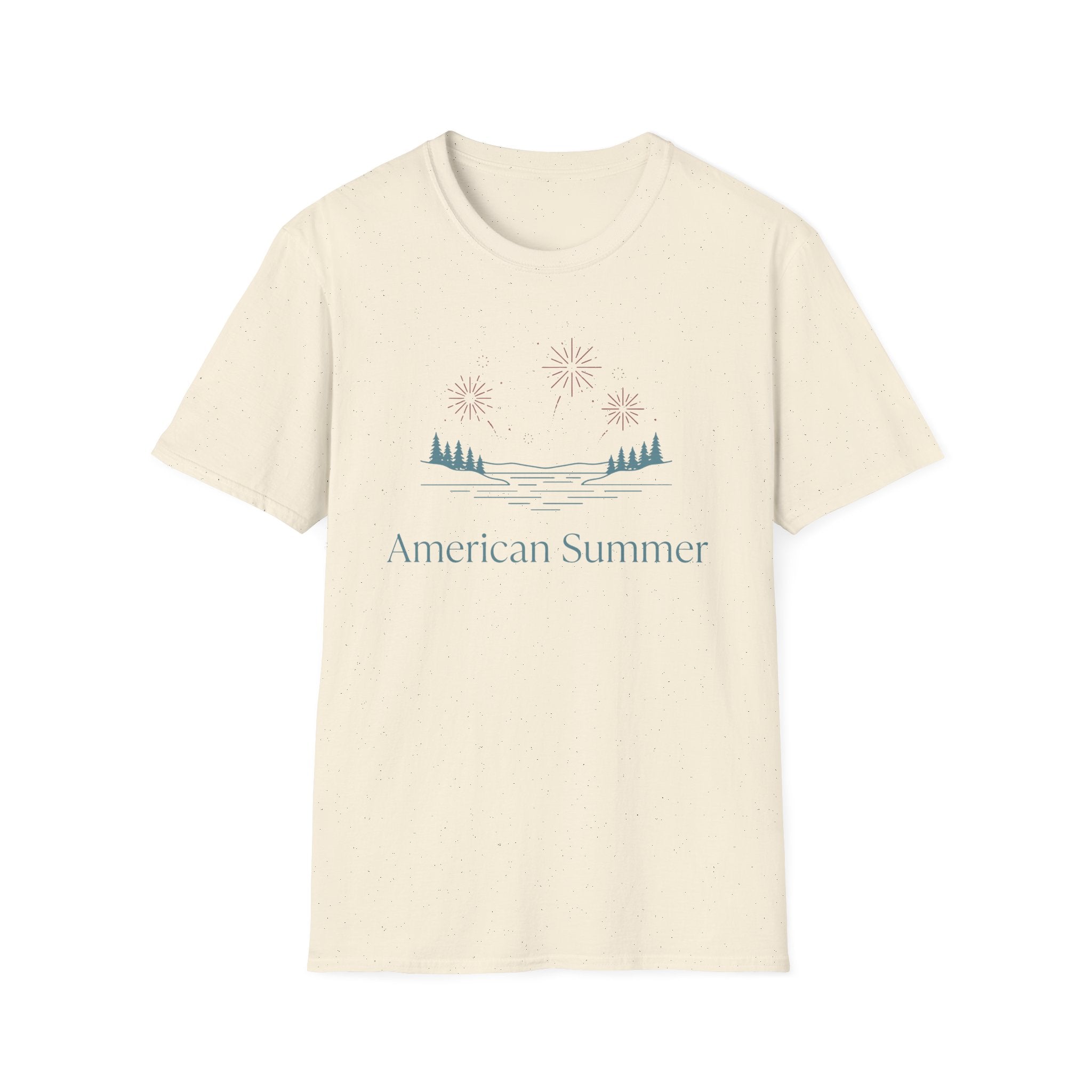 American Summer Minimalist Lake Fireworks T-Shirt