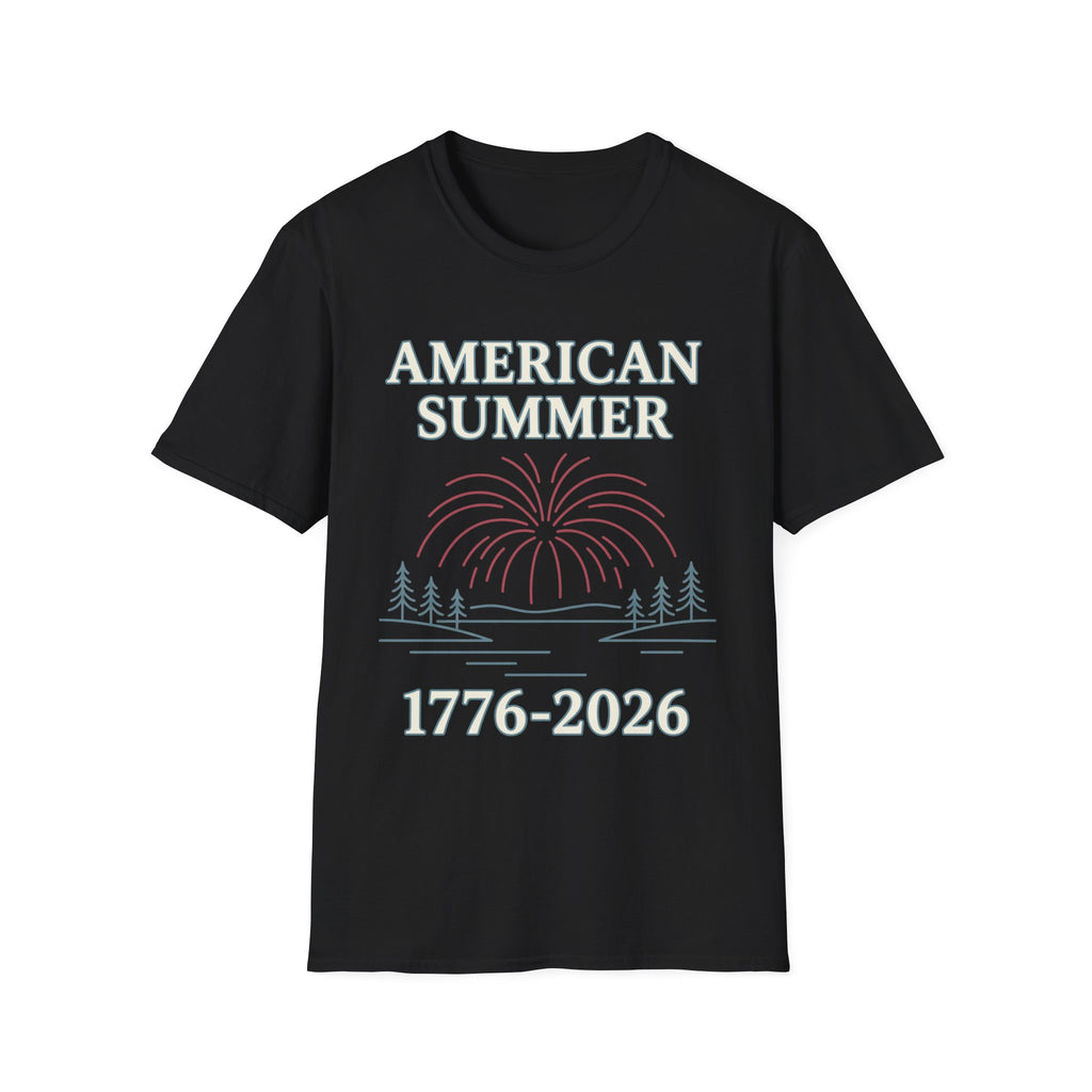 American Summer 1776-2026 Minimalist Lake Fireworks T-Shirt