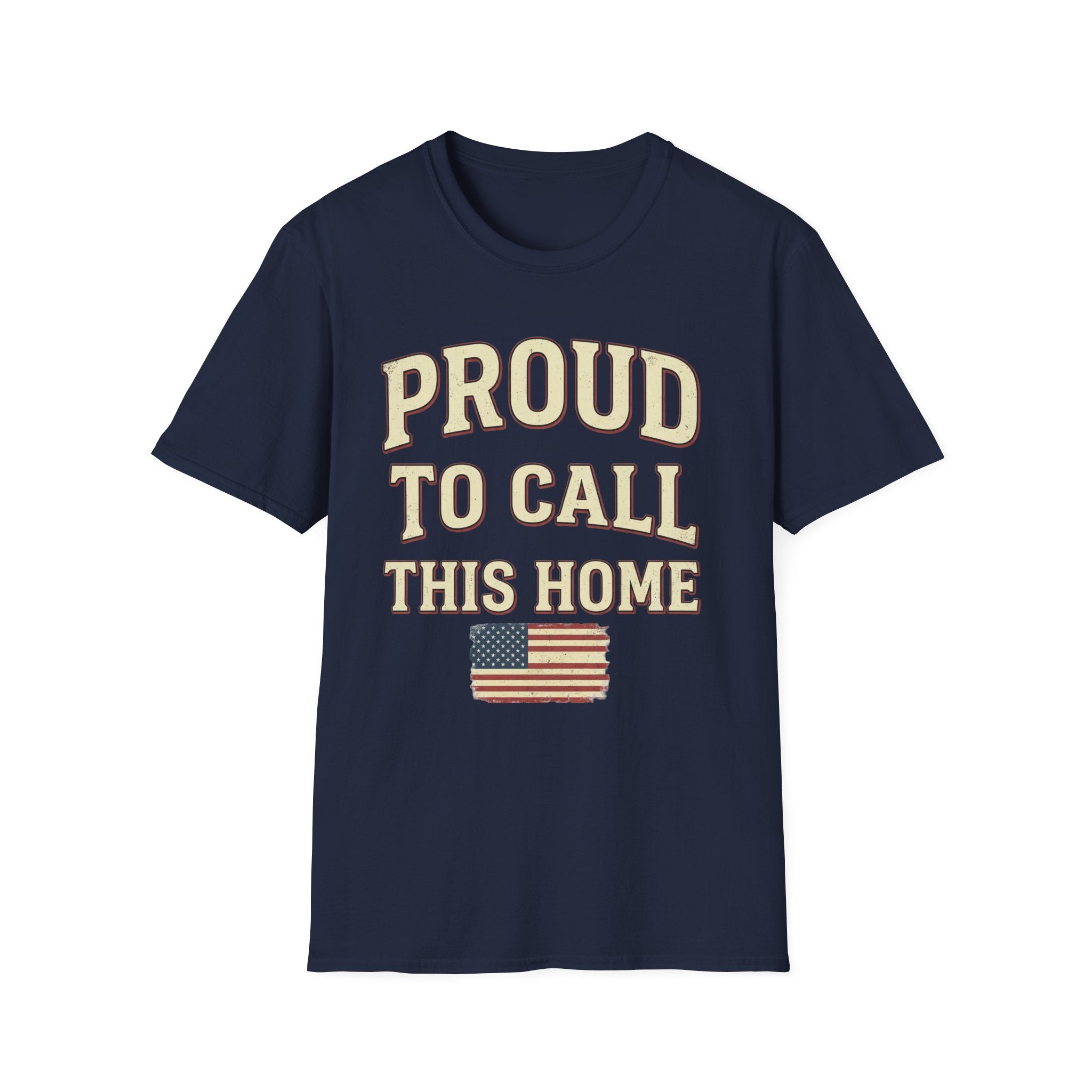Vintage Distressed Proud To Call This Home T-Shirt | Rustic USA Flag Tee