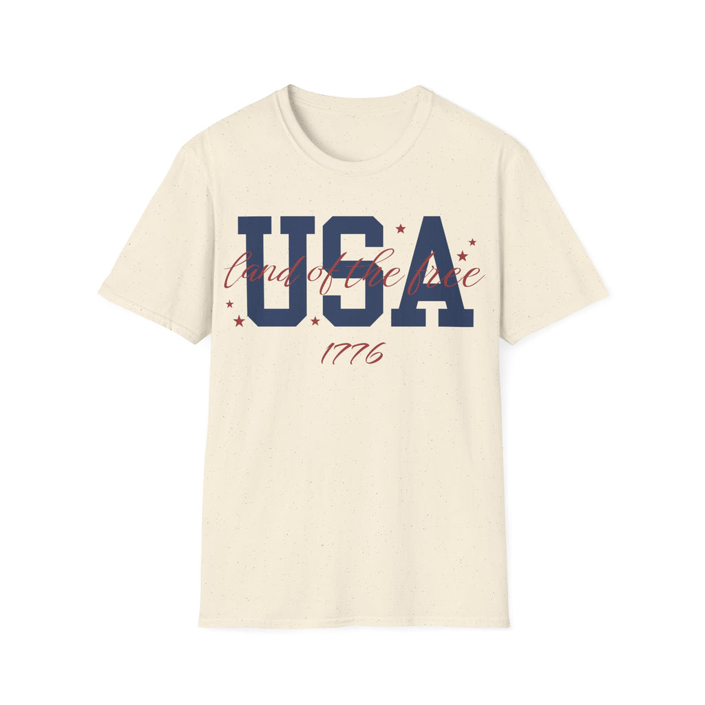 USA Land of the Free 1776 T-Shirt | Cute Cursive Patriotic Tee