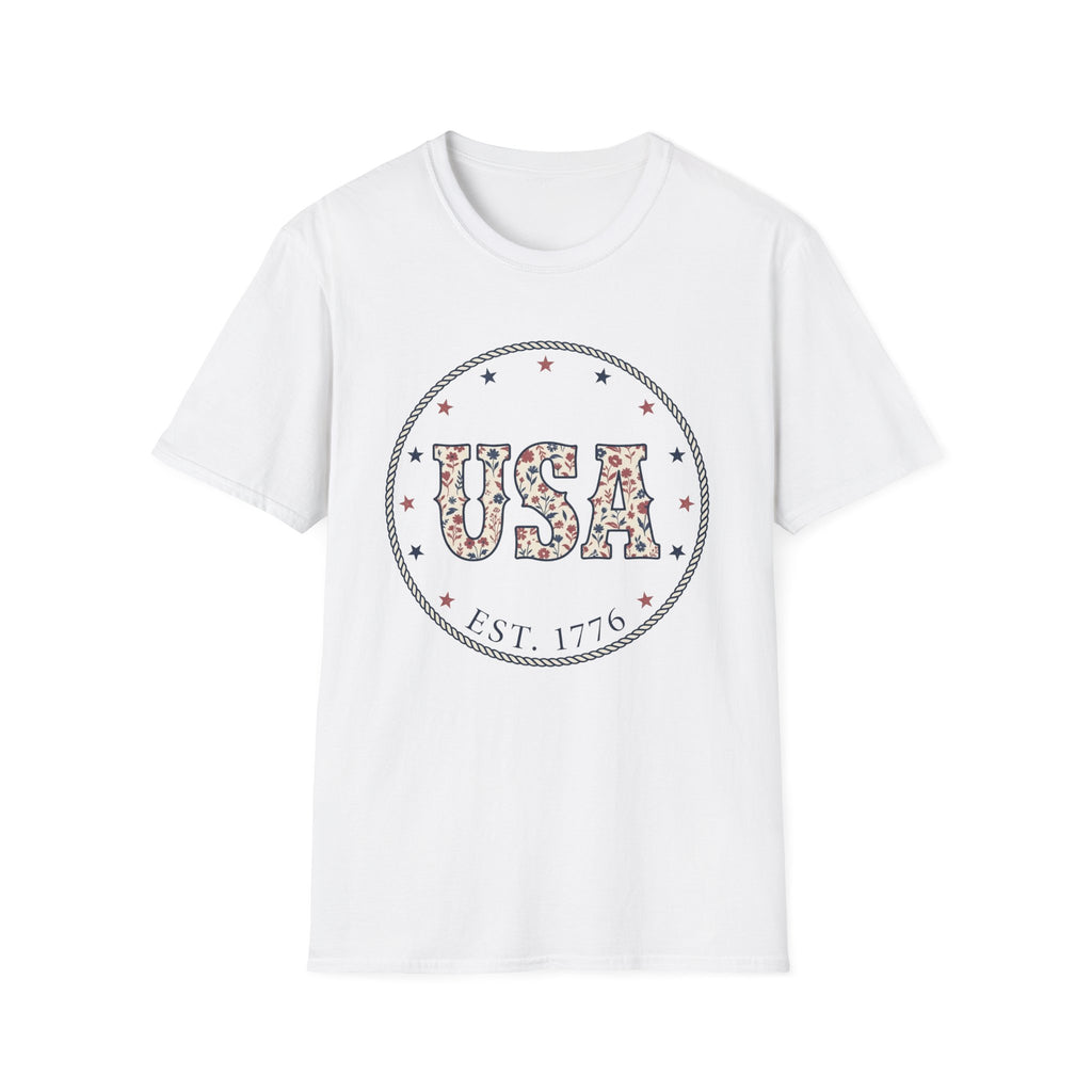 Floral USA Est 1776 T-Shirt | Country Western Patriotic Tee
