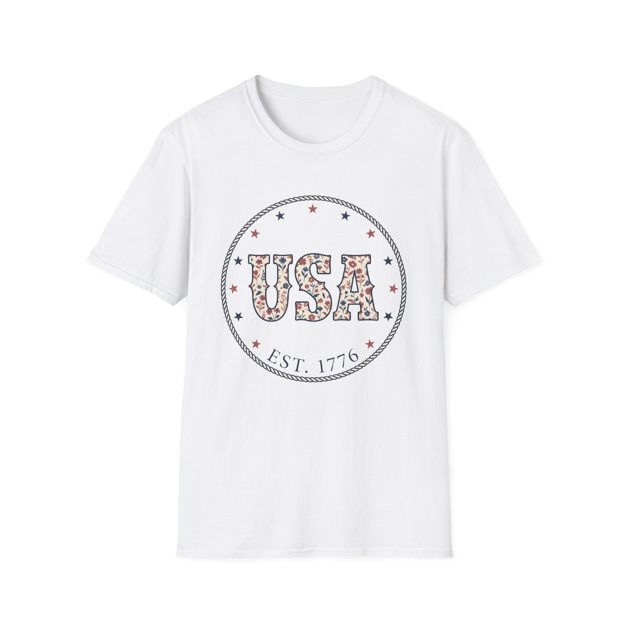 Floral USA Est 1776 T-Shirt | Country Western Patriotic Tee