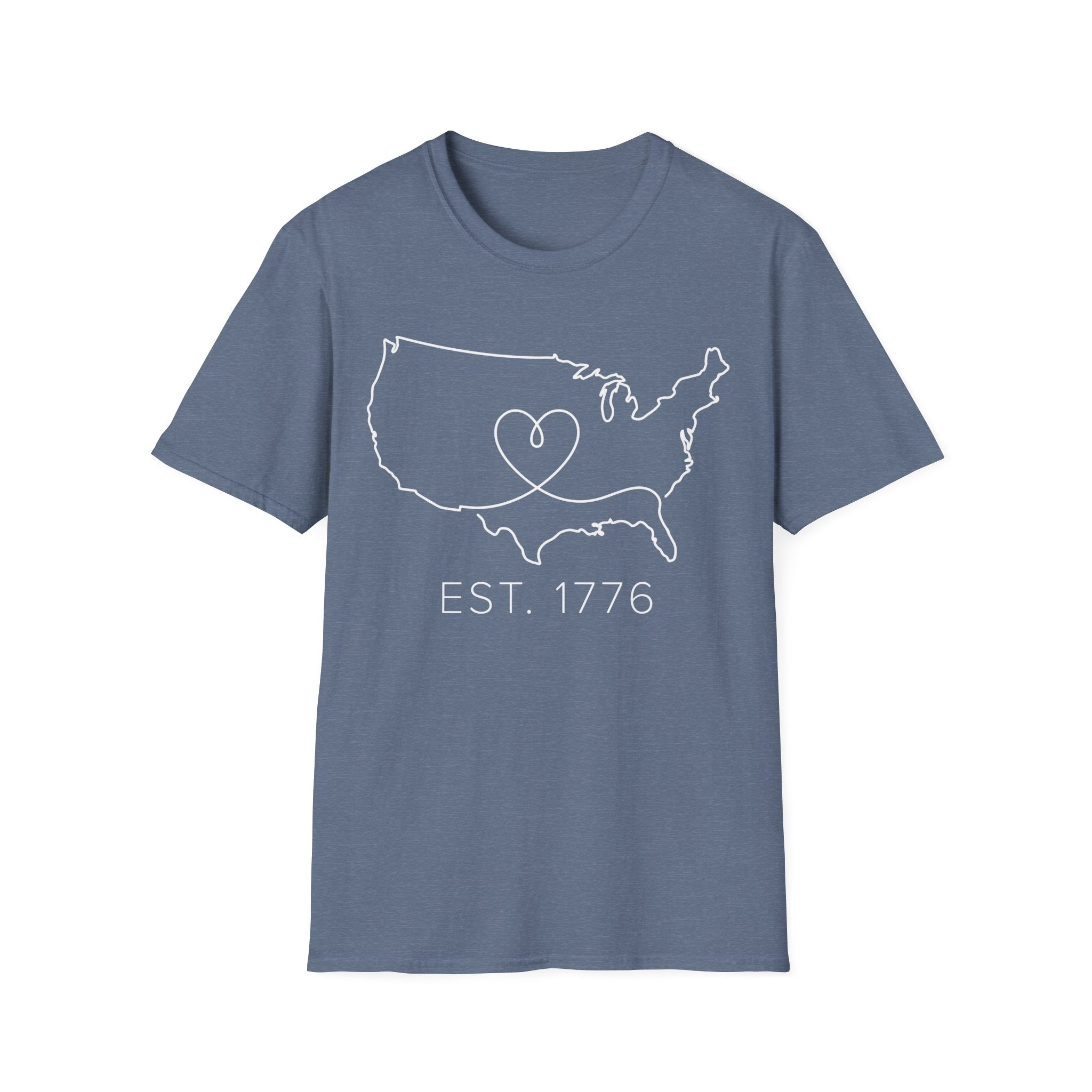 Minimalist USA Heart Map: Est. 1776 Patriotic T-Shirt