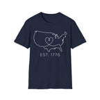 Minimalist USA Heart Map: Est. 1776 Patriotic T-Shirt