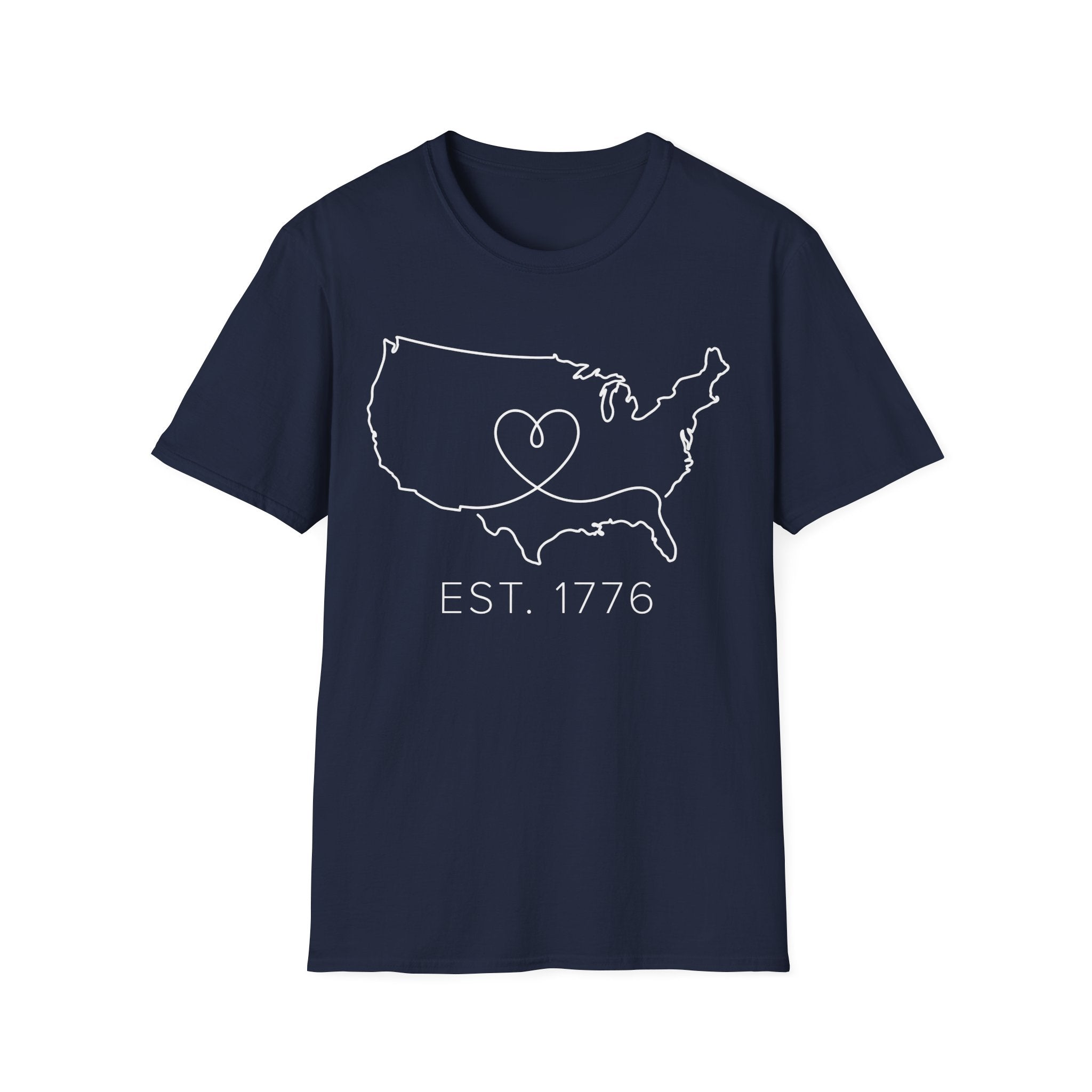Minimalist USA Heart Map: Est. 1776 Patriotic T-Shirt