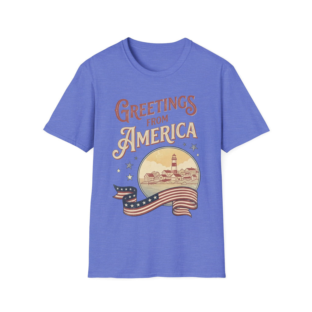 Greetings From America Vintage Postcard T-Shirt | Retro Coastal Americana