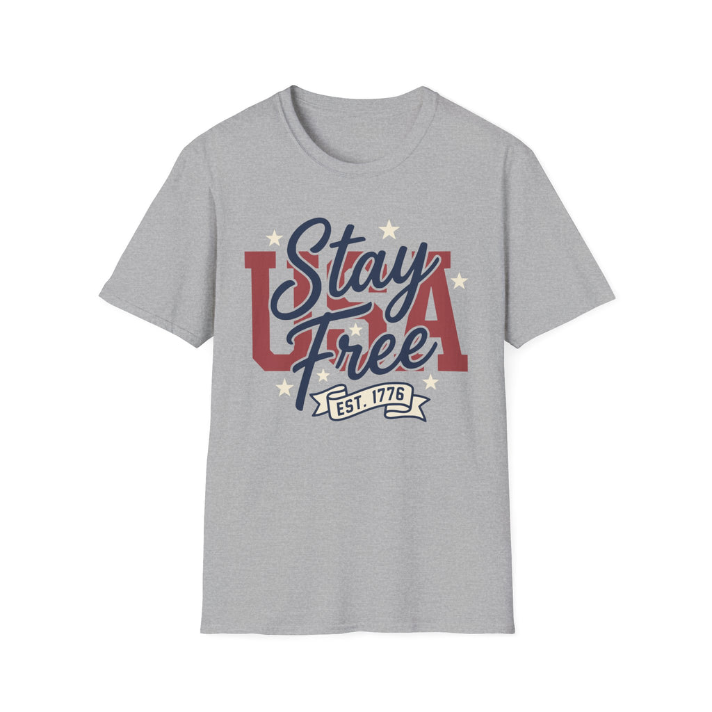 Vintage USA Stay Free Est 1776 T-Shirt | Retro Patriotic Graphic Tee
