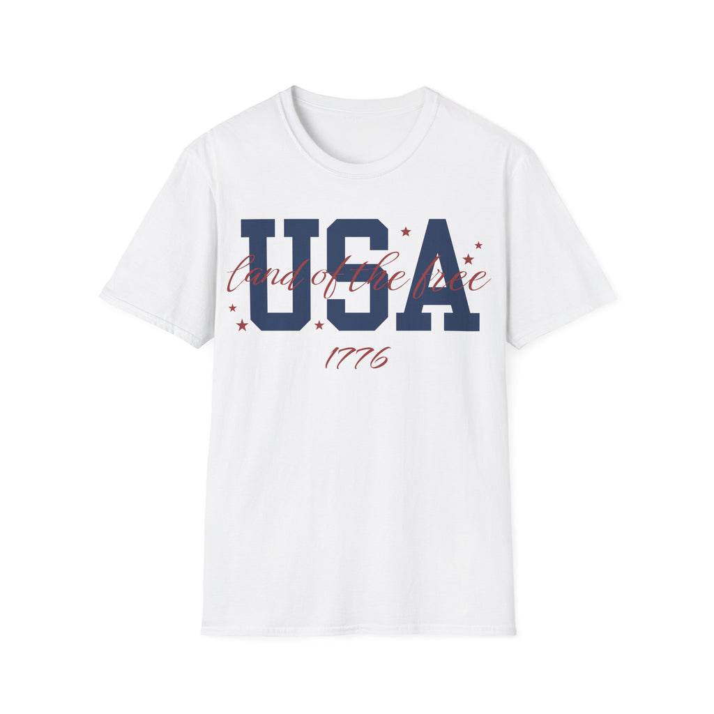 USA Land of the Free 1776 T-Shirt | Cute Cursive Patriotic Tee