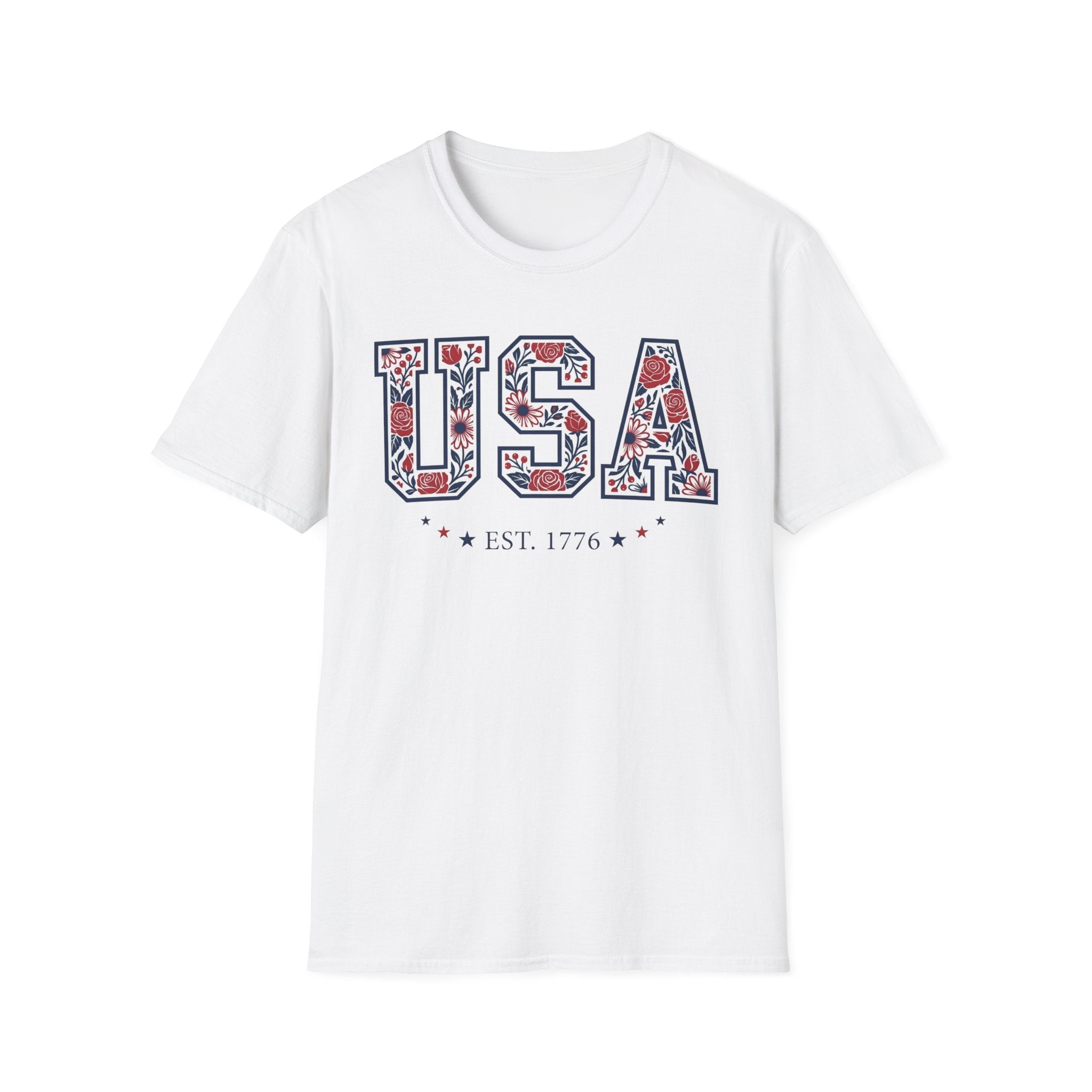 Floral USA Est 1776 T-Shirt | Cute Botanical Patriotic Tee
