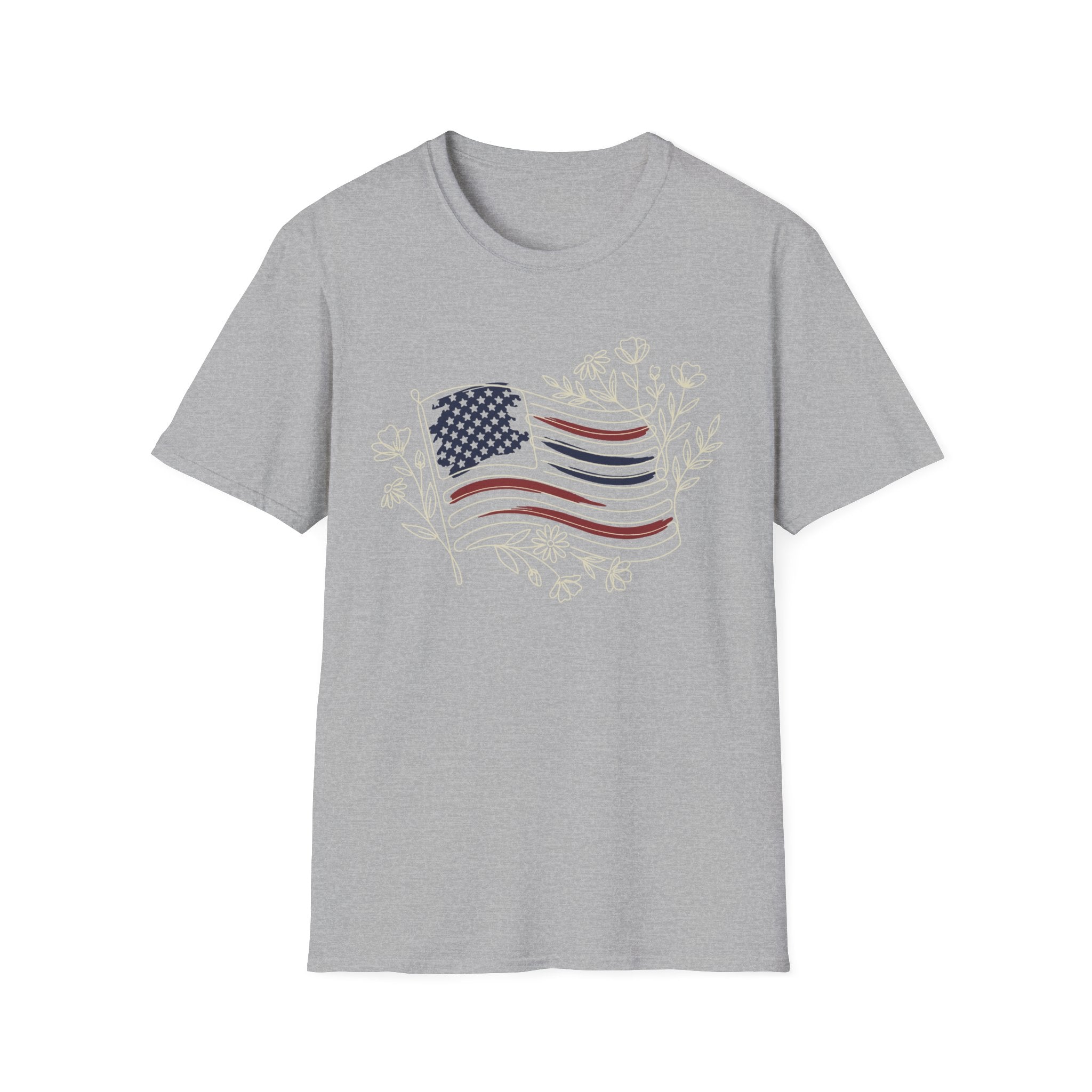 Boho Floral American Flag T-Shirt | Botanical Wildflower Patriotic Tee