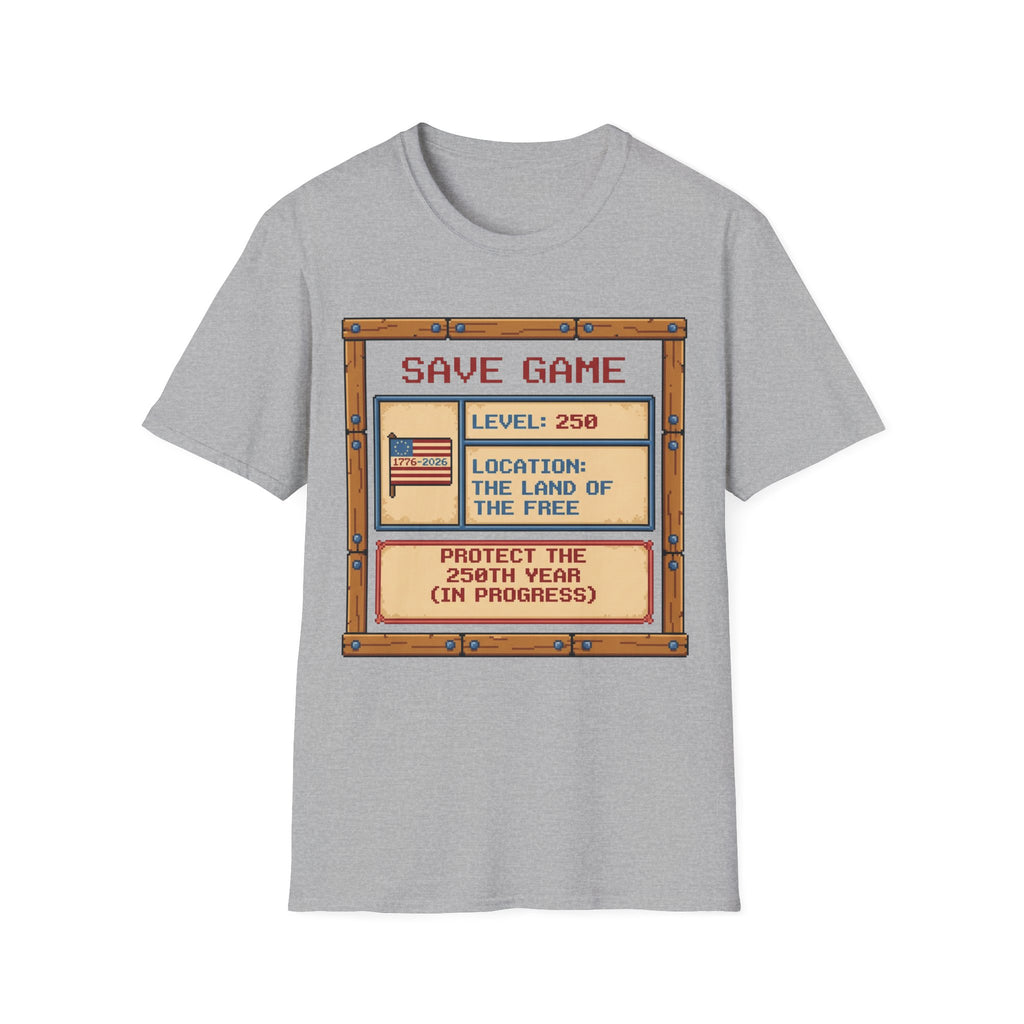 8-Bit Save Game Patriotic T-Shirt | Level 250 America Anniversary Gamer Tee