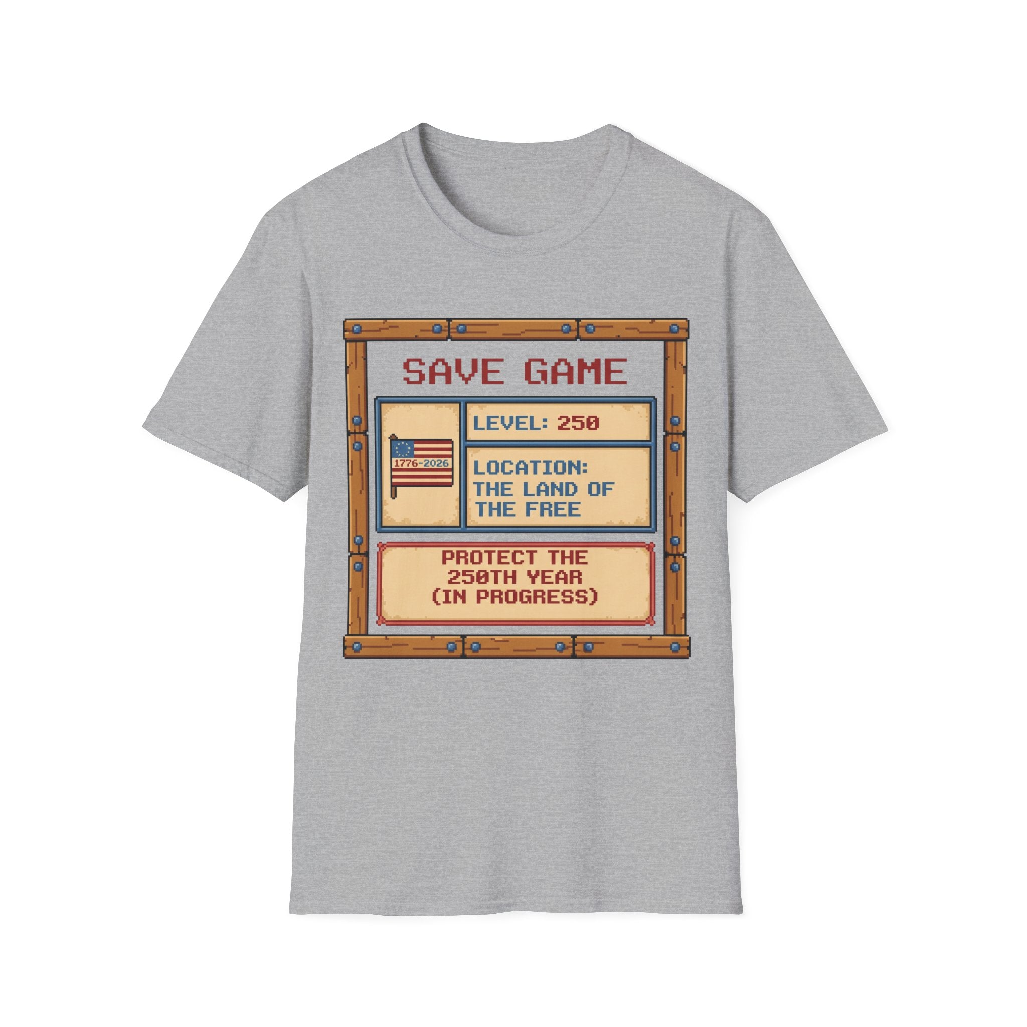 8-Bit Save Game Patriotic T-Shirt | Level 250 America Anniversary Gamer Tee