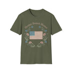 "Home Sweet Home" Betsy Ross Flag & Wildflower Wreath Patriotic T-Shirt - Muted Vintage & Family-Friendly Style