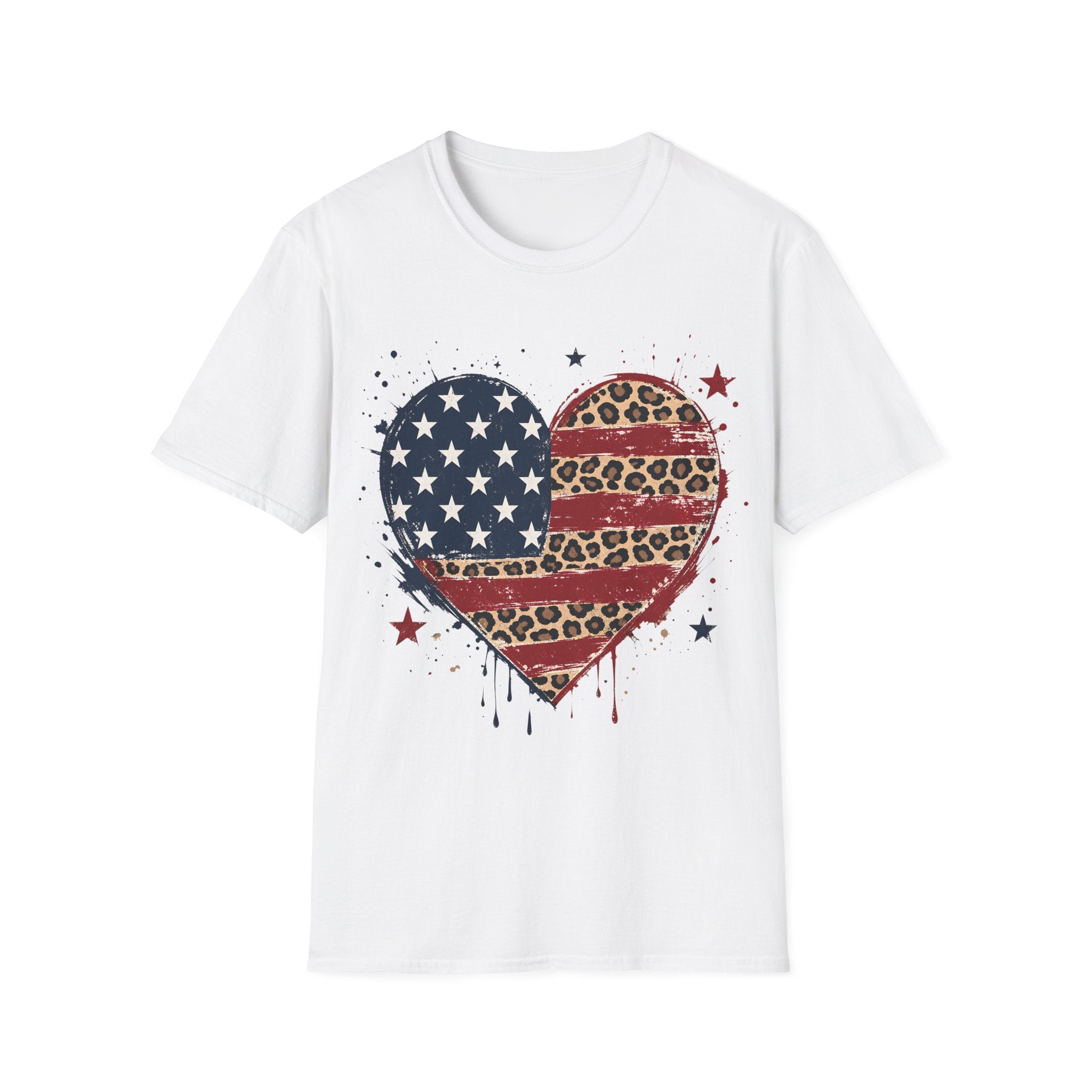 Distressed Leopard Print Heart USA Flag T-Shirt