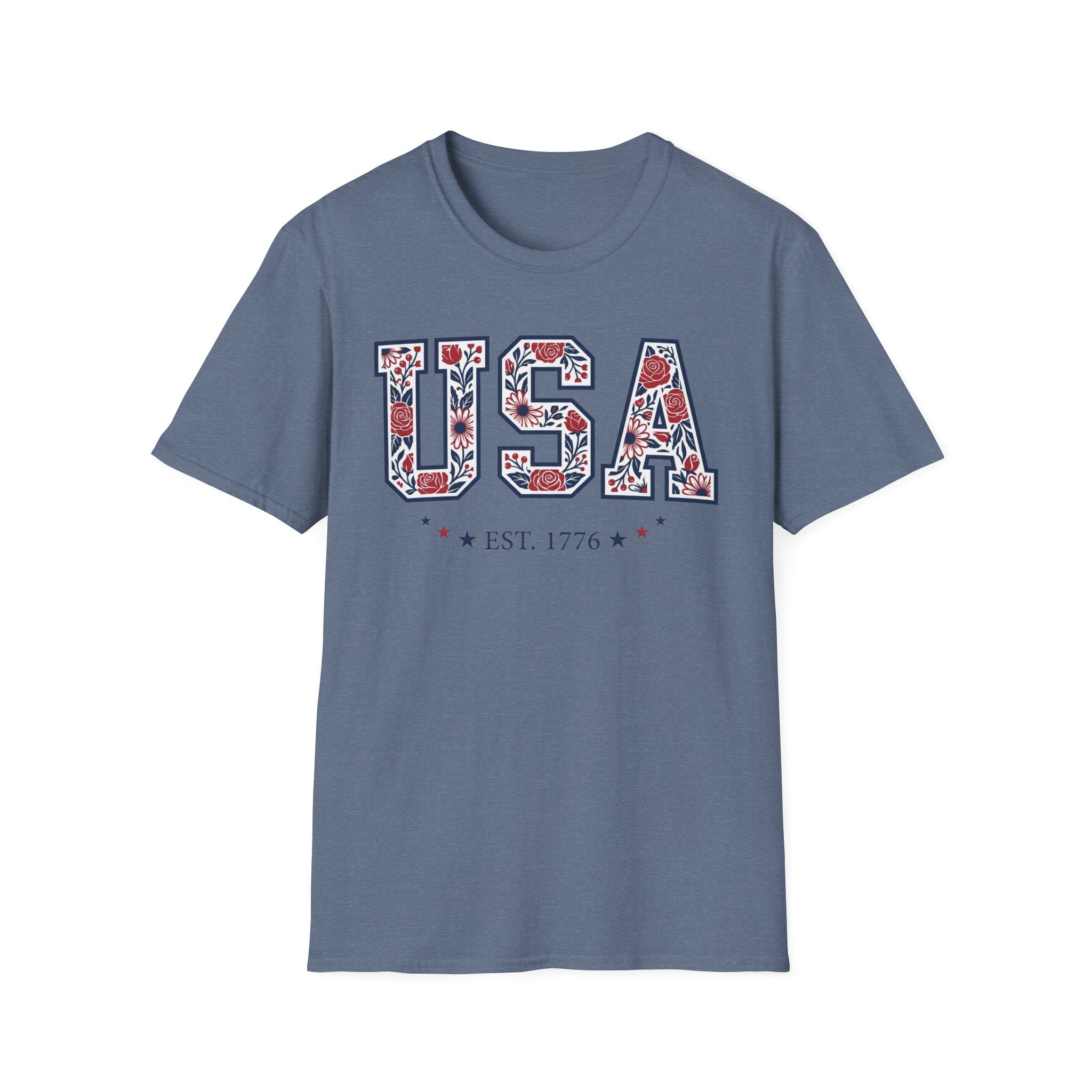 Floral USA Est 1776 T-Shirt | Cute Botanical Patriotic Tee