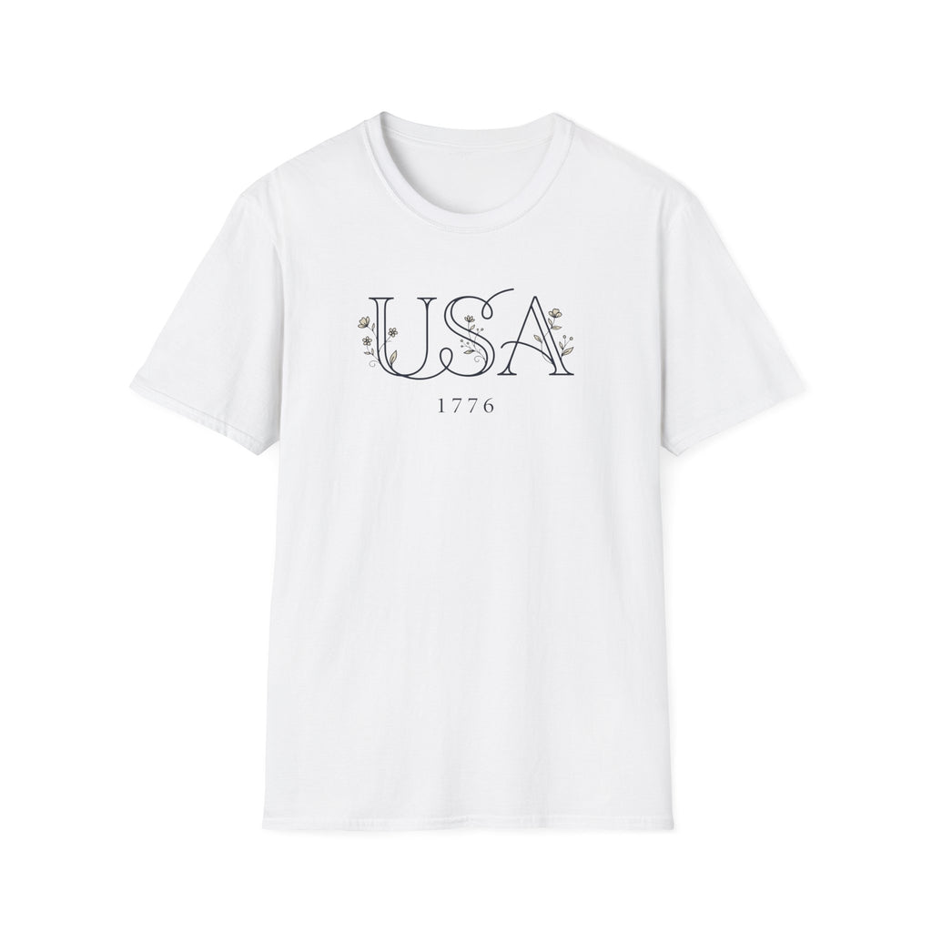 Elegant Minimalist USA 1776 T-Shirt | Subtle Floral Patriotic Tee