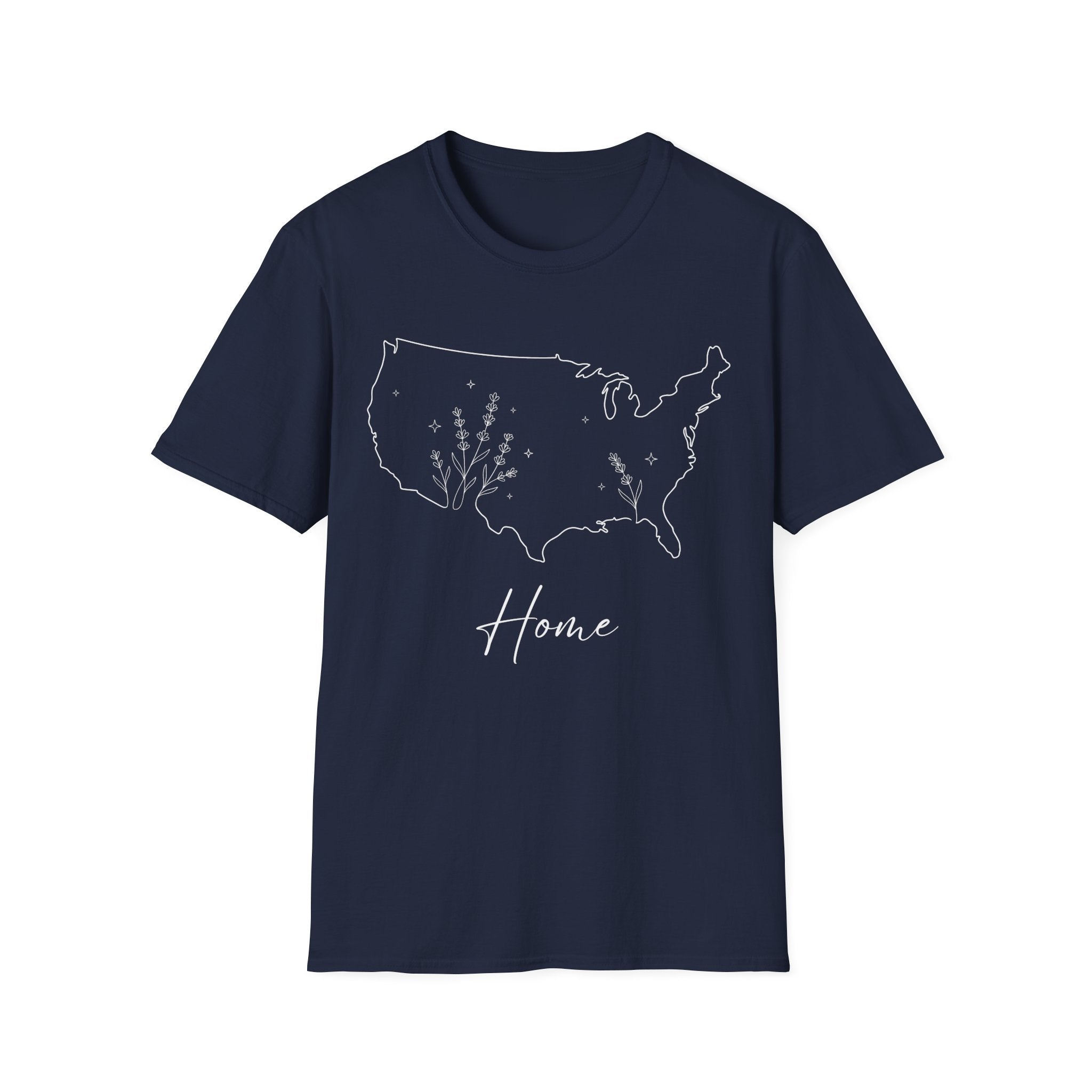 Minimalist Botanical USA Map "Home" T-Shirt | Subtle Patriotic Tee