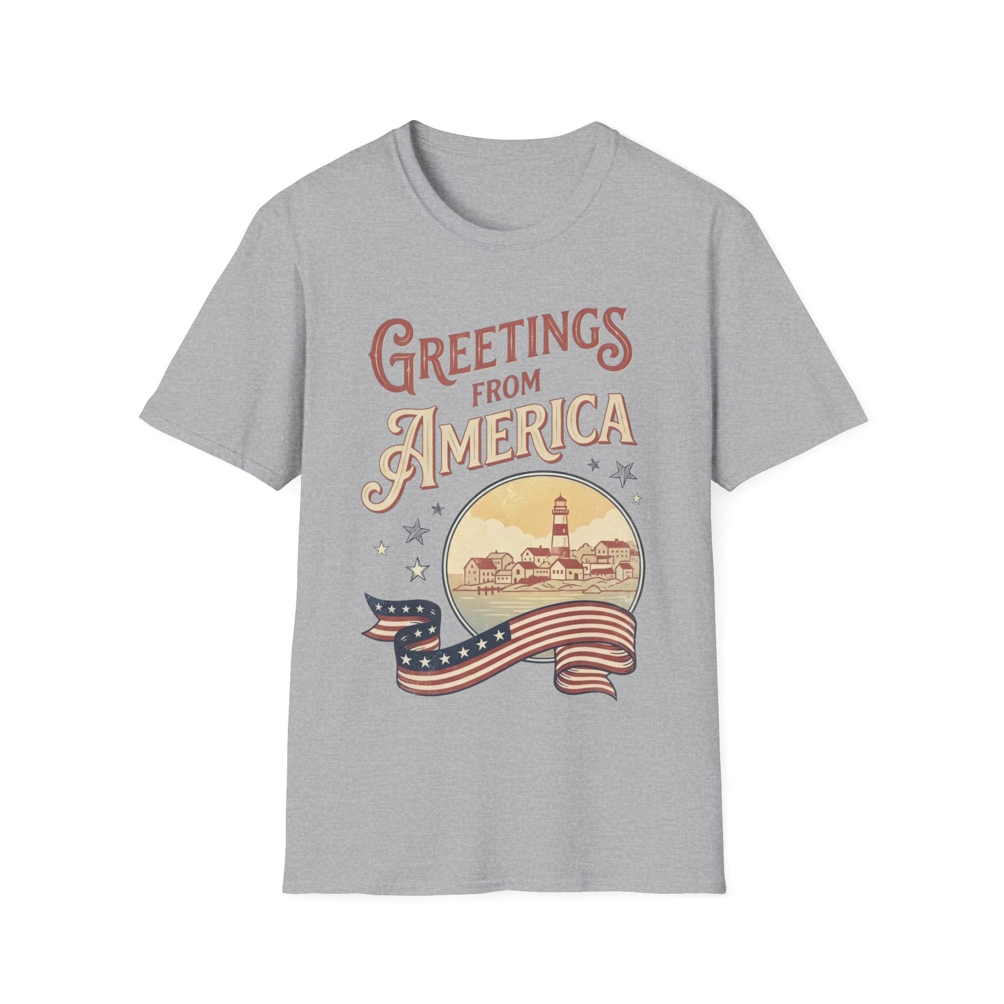 Greetings From America Vintage Postcard T-Shirt | Retro Coastal Americana