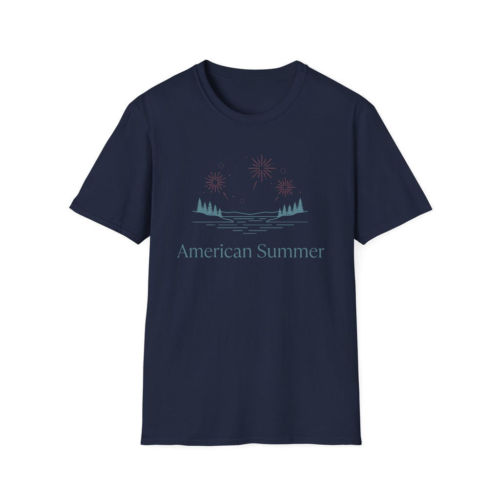 American Summer Minimalist Lake Fireworks T-Shirt
