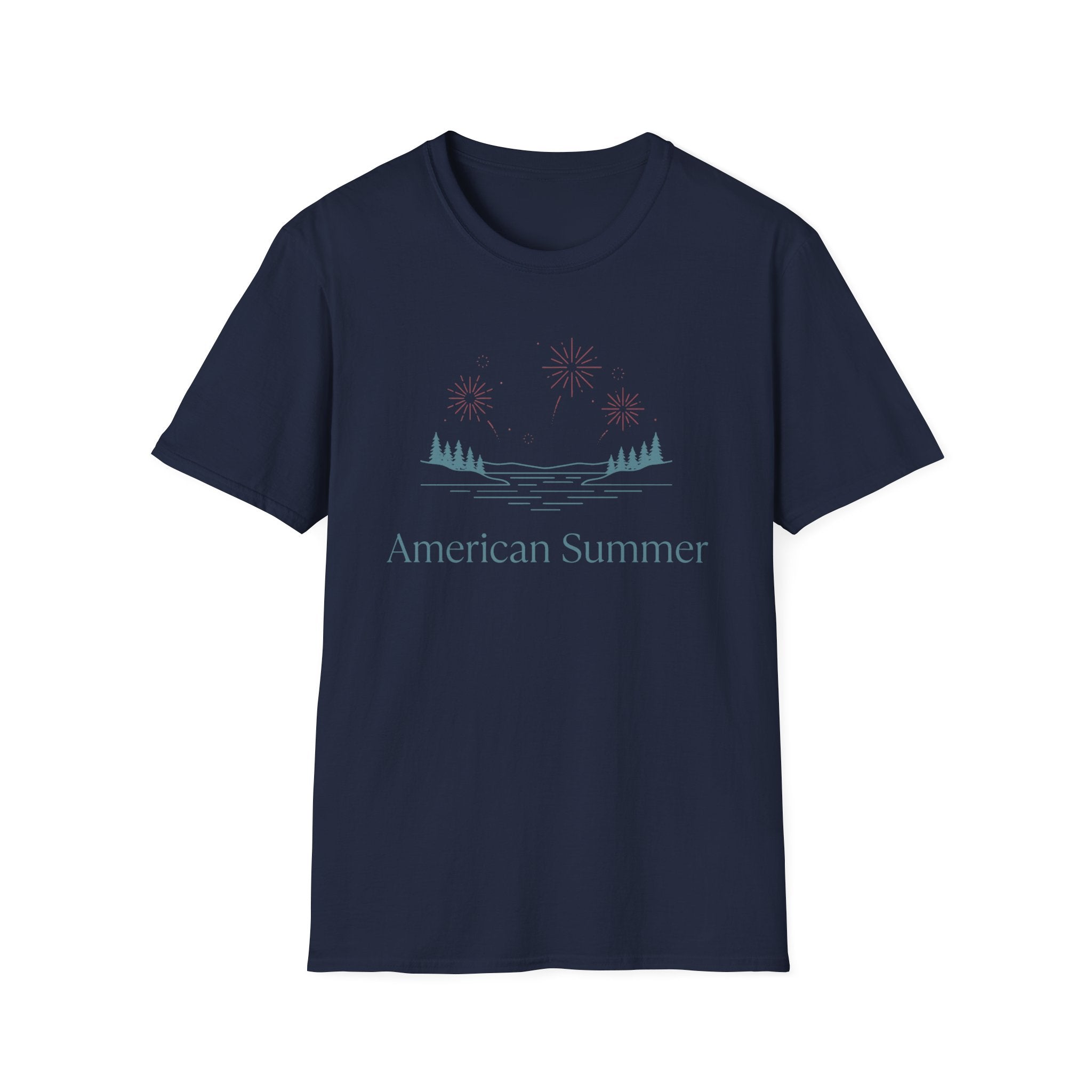 American Summer Minimalist Lake Fireworks T-Shirt