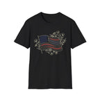 Boho Floral American Flag T-Shirt | Botanical Wildflower Patriotic Tee