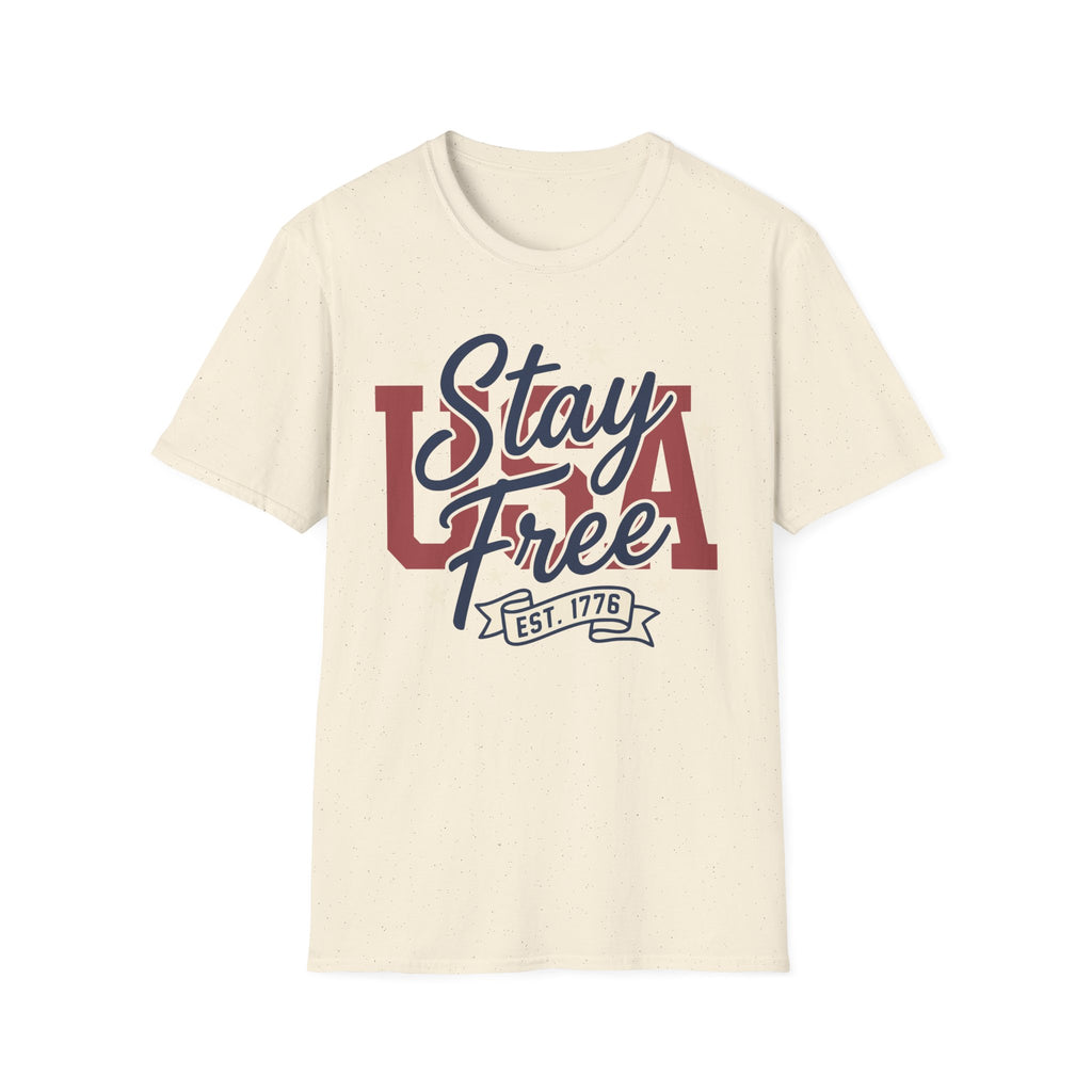 Vintage USA Stay Free Est 1776 T-Shirt | Retro Patriotic Graphic Tee