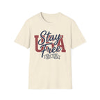 Vintage USA Stay Free Est 1776 T-Shirt | Retro Patriotic Graphic Tee