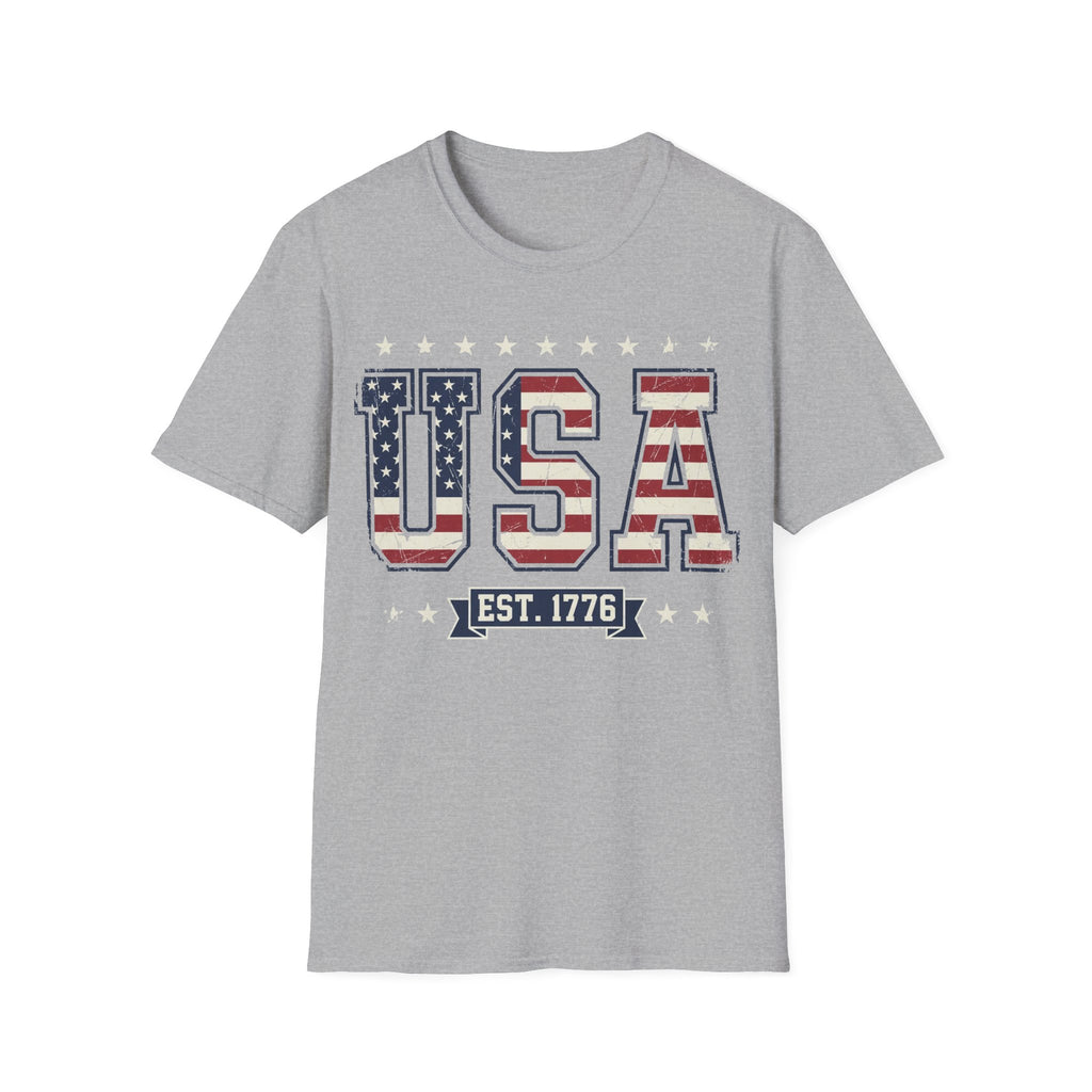 Vintage USA Varsity Est 1776 T-Shirt | Distressed Collegiate Patriotic Tee
