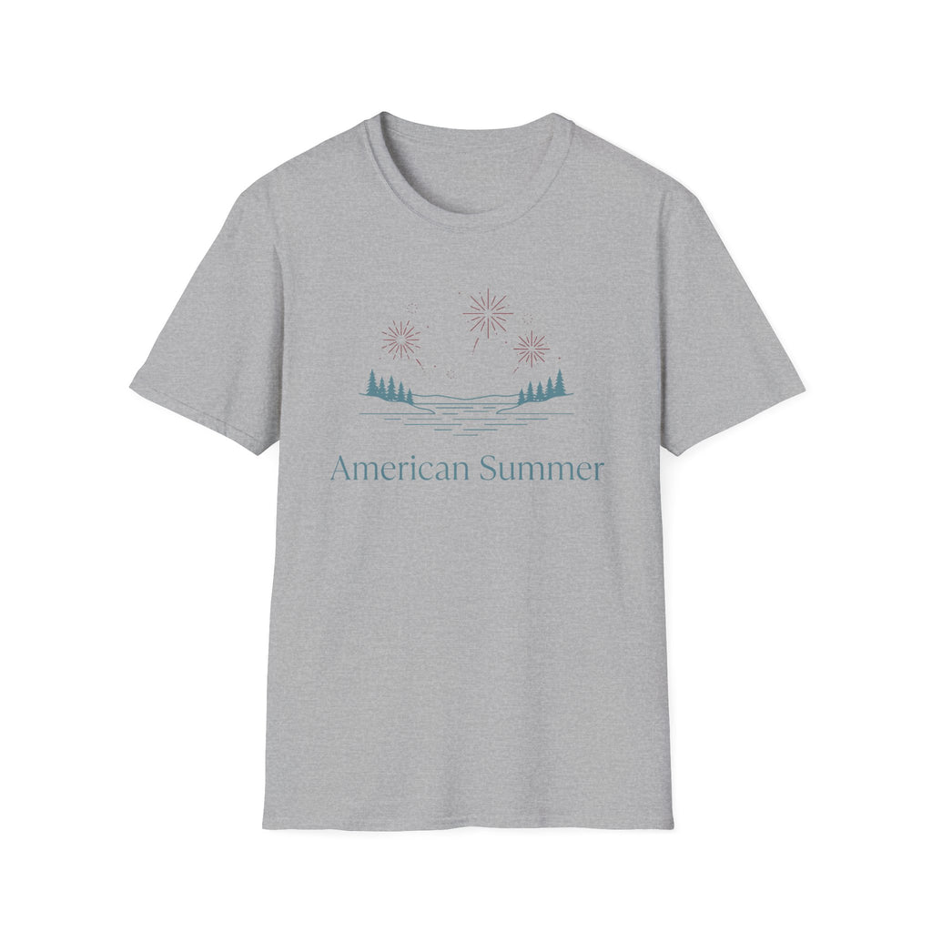 American Summer Minimalist Lake Fireworks T-Shirt
