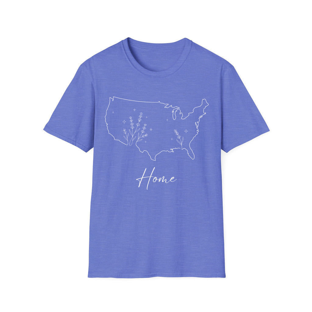 Minimalist Botanical USA Map "Home" T-Shirt | Subtle Patriotic Tee