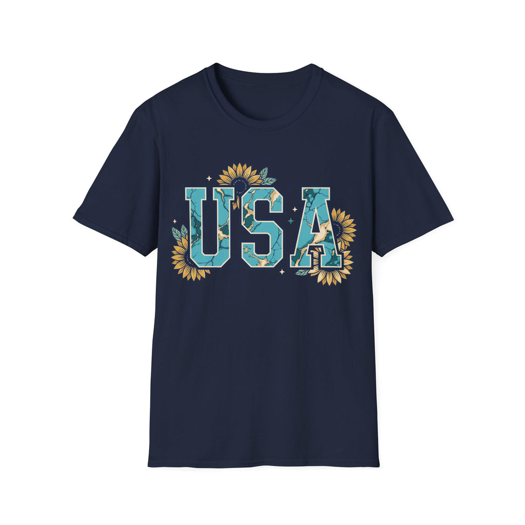 Turquoise USA Sunflower T-Shirt | Boho Southwestern Patriotic Tee