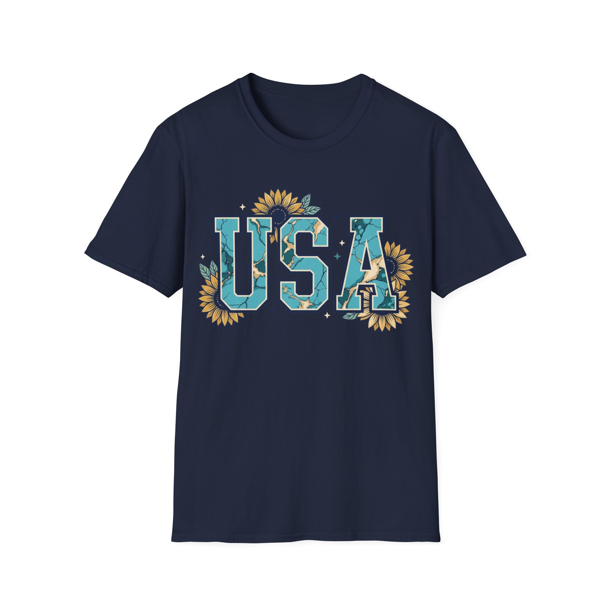 Turquoise USA Sunflower T-Shirt | Boho Southwestern Patriotic Tee