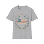 "Home Sweet Home" Betsy Ross Flag & Wildflower Wreath Patriotic T-Shirt - Muted Vintage & Family-Friendly Style