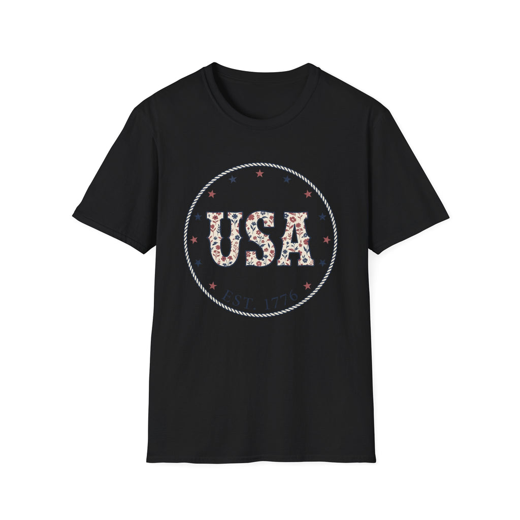 Floral USA Est 1776 T-Shirt | Country Western Patriotic Tee