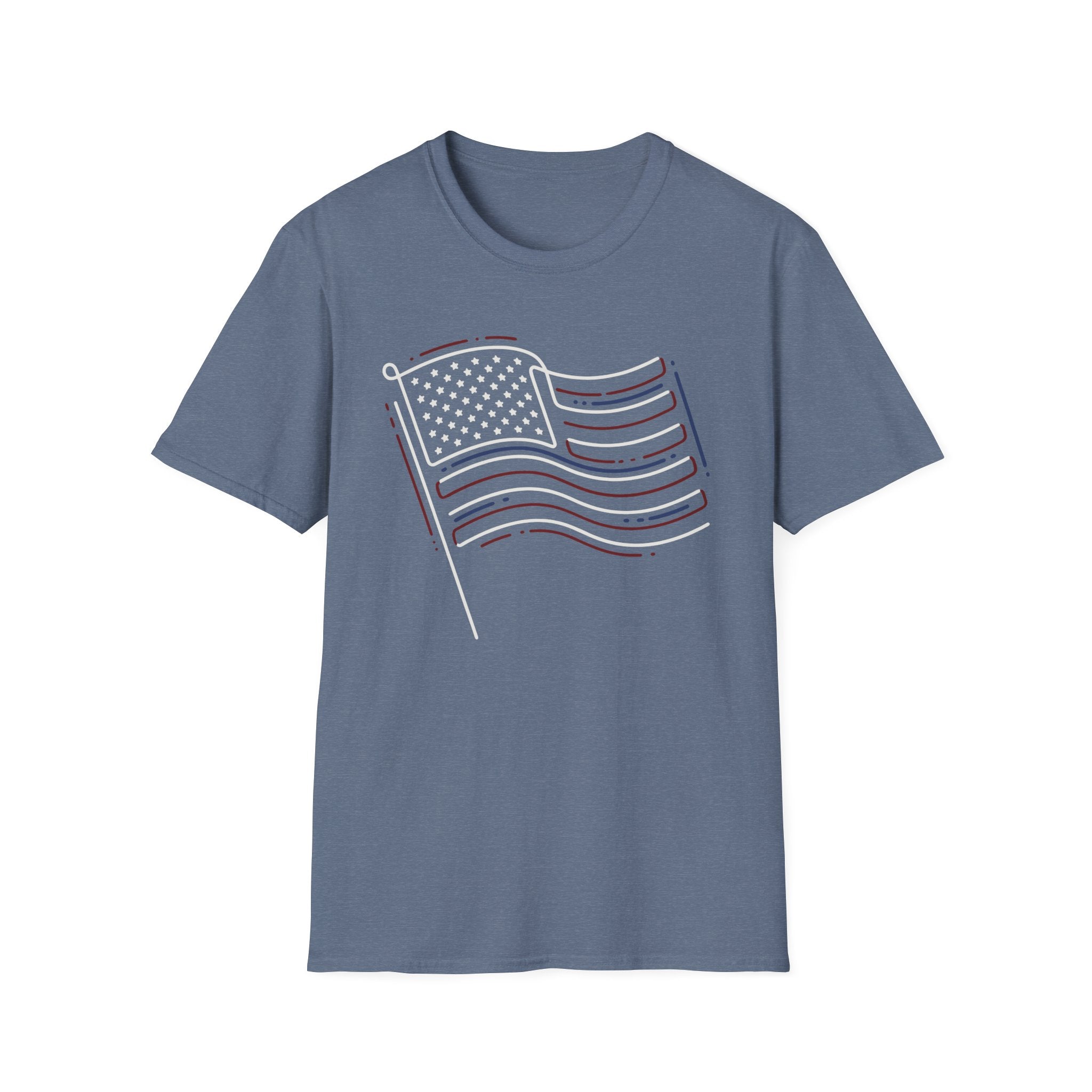Minimalist Sketched Line Art American Flag T-Shirt | Modern Patriotic Tee