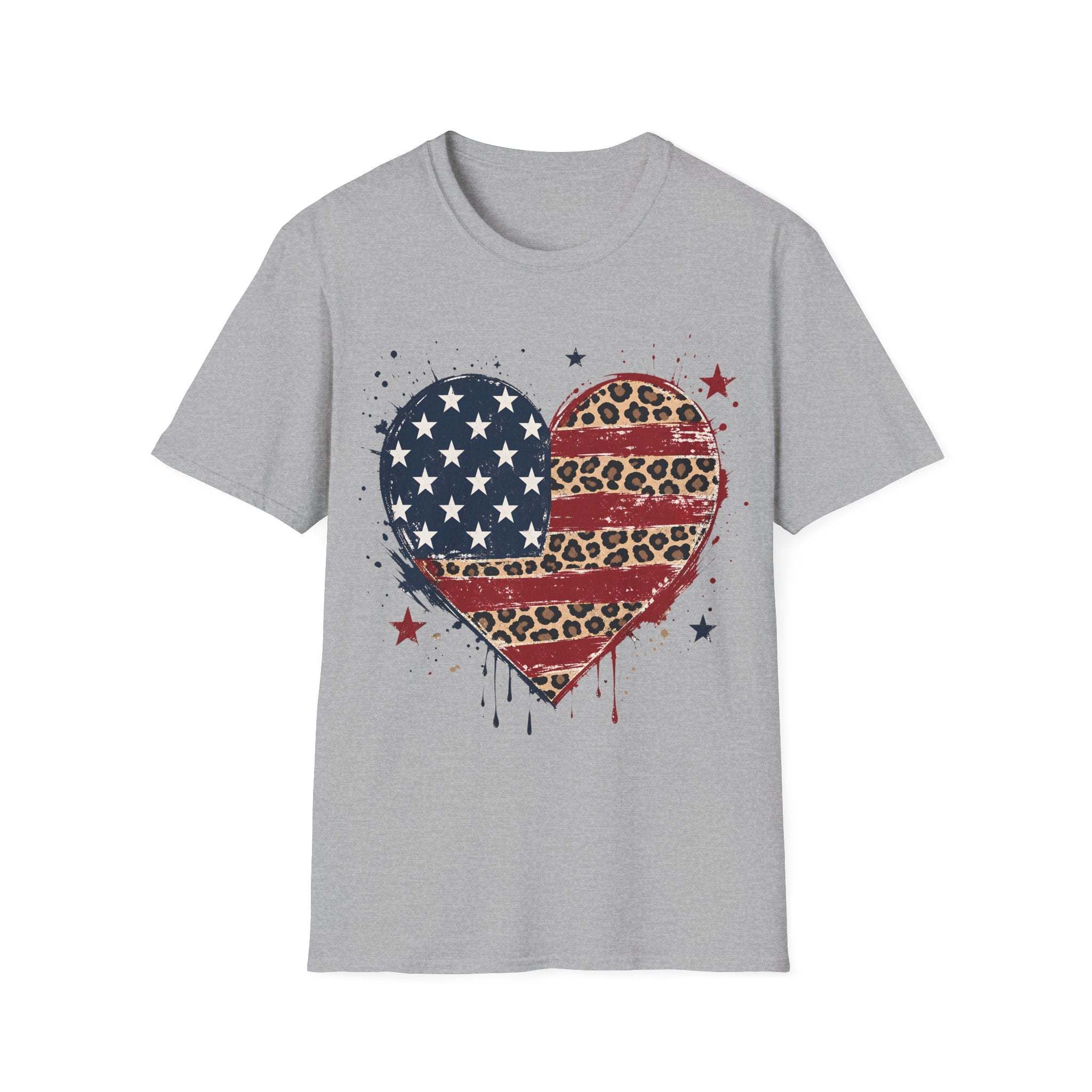 Distressed Leopard Print Heart USA Flag T-Shirt