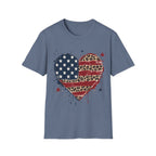 Distressed Leopard Print Heart USA Flag T-Shirt