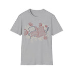Elegant Floral Line Art American Flag T-Shirt | Botanical Patriotic Tee