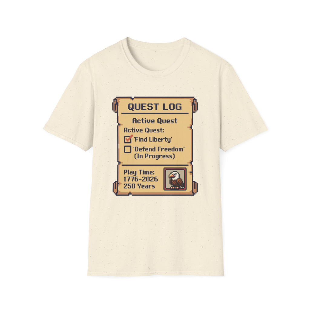 8-Bit Quest Log Patriotic T-Shirt | America 250th Anniversary RPG Gamer Tee
