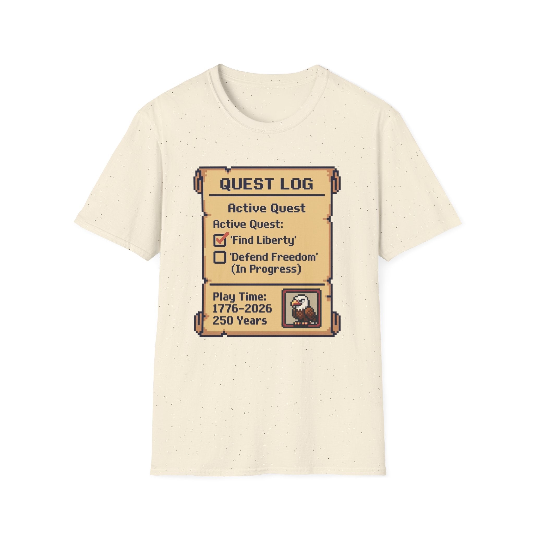 8-Bit Quest Log Patriotic T-Shirt | America 250th Anniversary RPG Gamer Tee