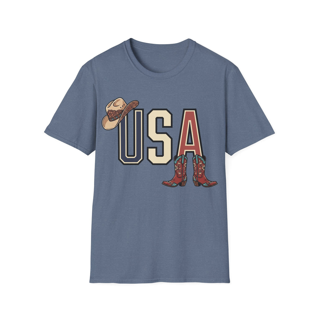 Floral Cowgirl Boots And Hat USA T-Shirt