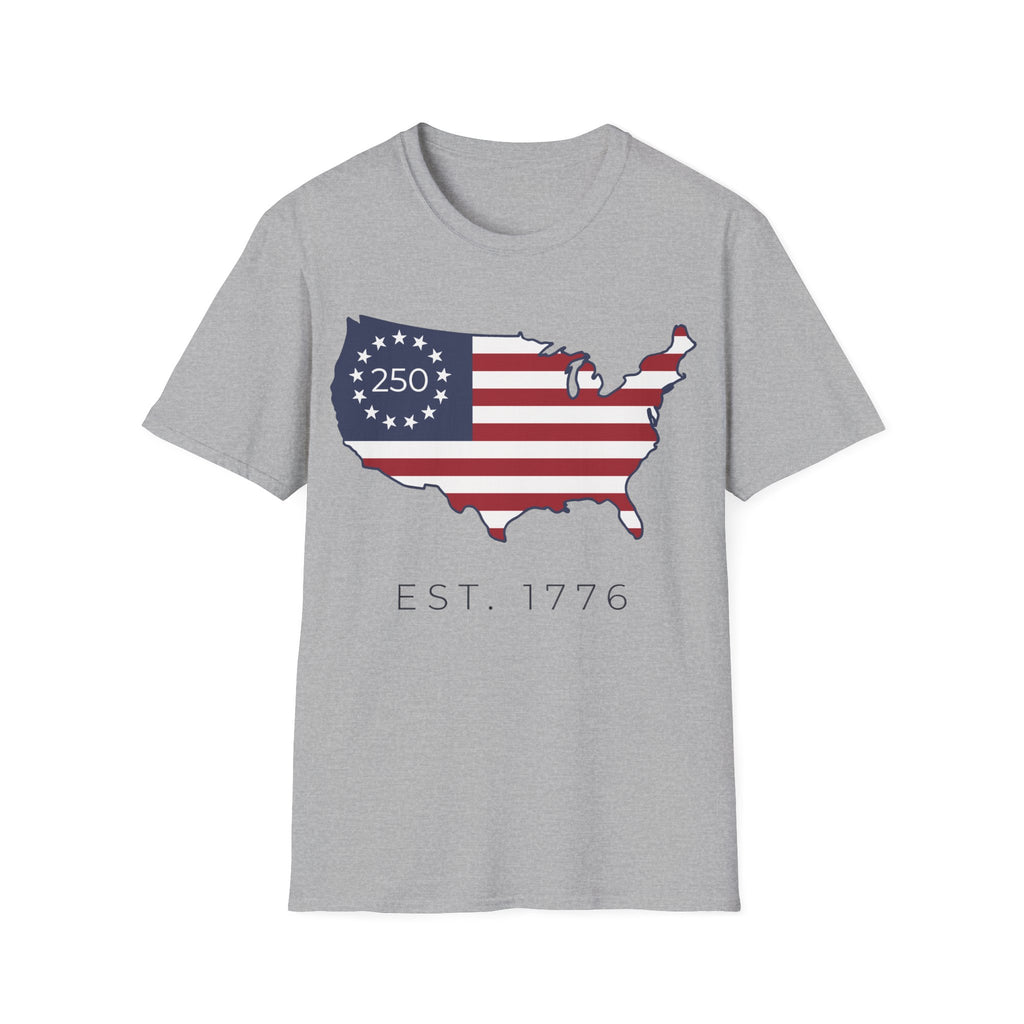 Est. 1776 USA Map: 250th Anniversary Flag T-Shirt