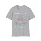 American Summer 1776-2026 Minimalist Lake Fireworks T-Shirt