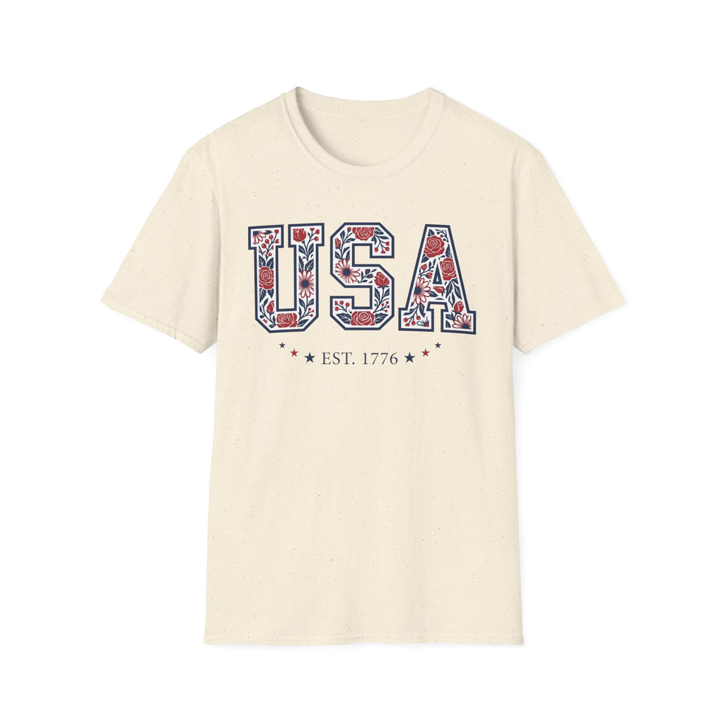 Floral USA Est 1776 T-Shirt | Cute Botanical Patriotic Tee