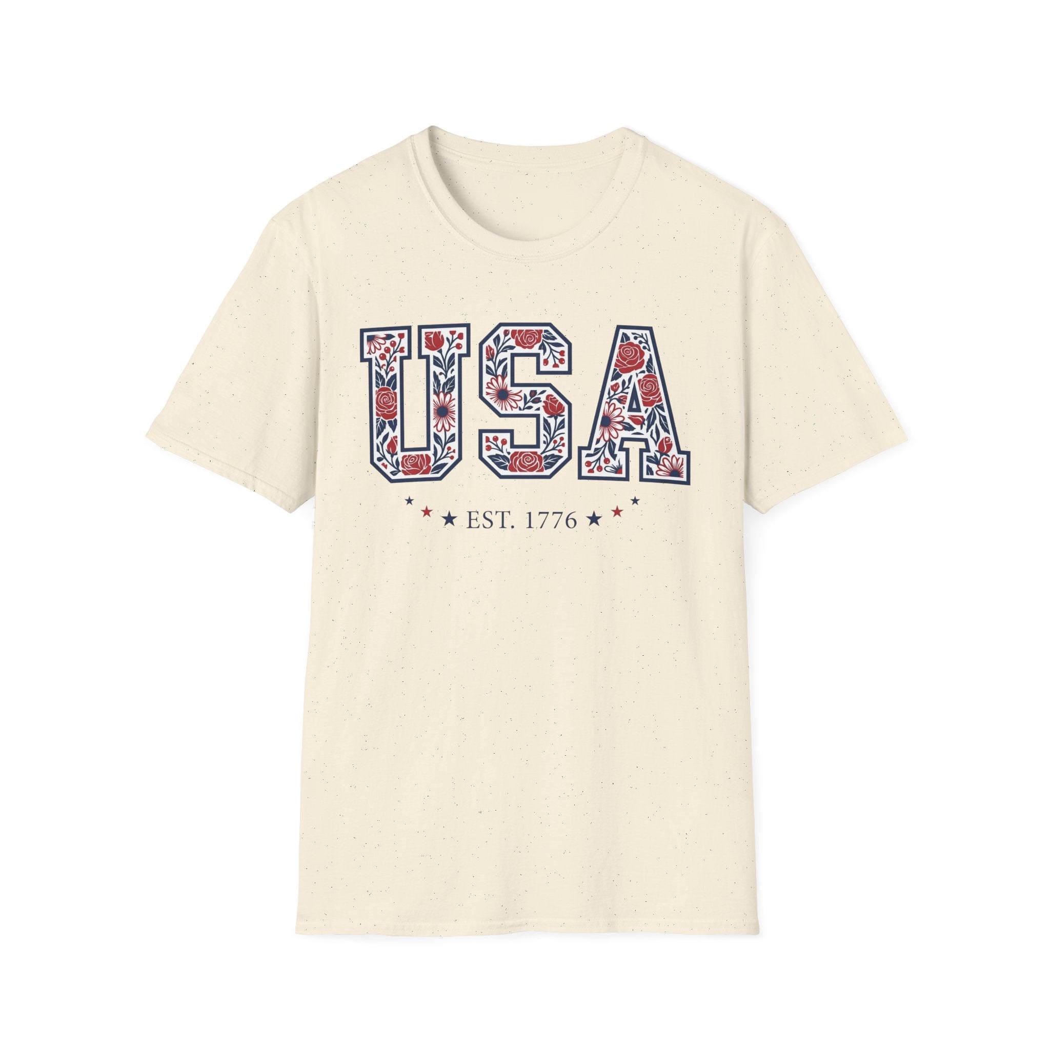 Floral USA Est 1776 T-Shirt | Cute Botanical Patriotic Tee