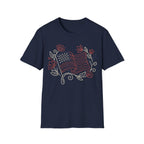 Elegant Floral Line Art American Flag T-Shirt | Botanical Patriotic Tee