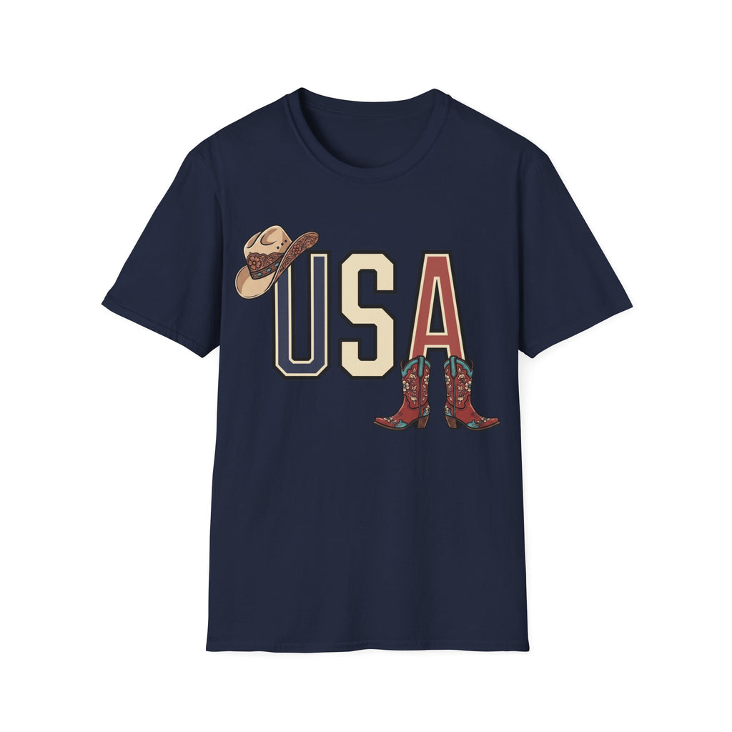 Floral Cowgirl Boots And Hat USA T-Shirt