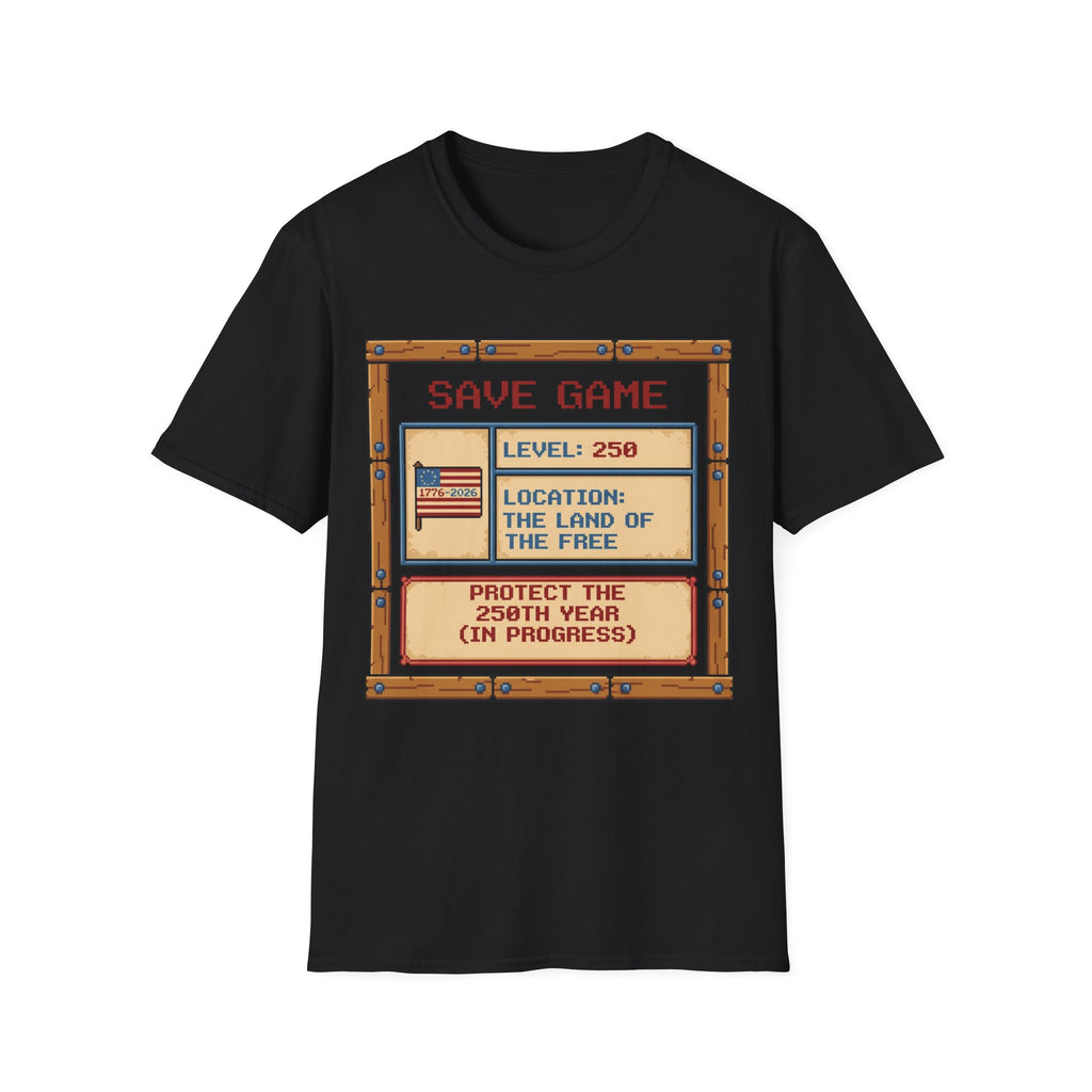 8-Bit Save Game Patriotic T-Shirt | Level 250 America Anniversary Gamer Tee