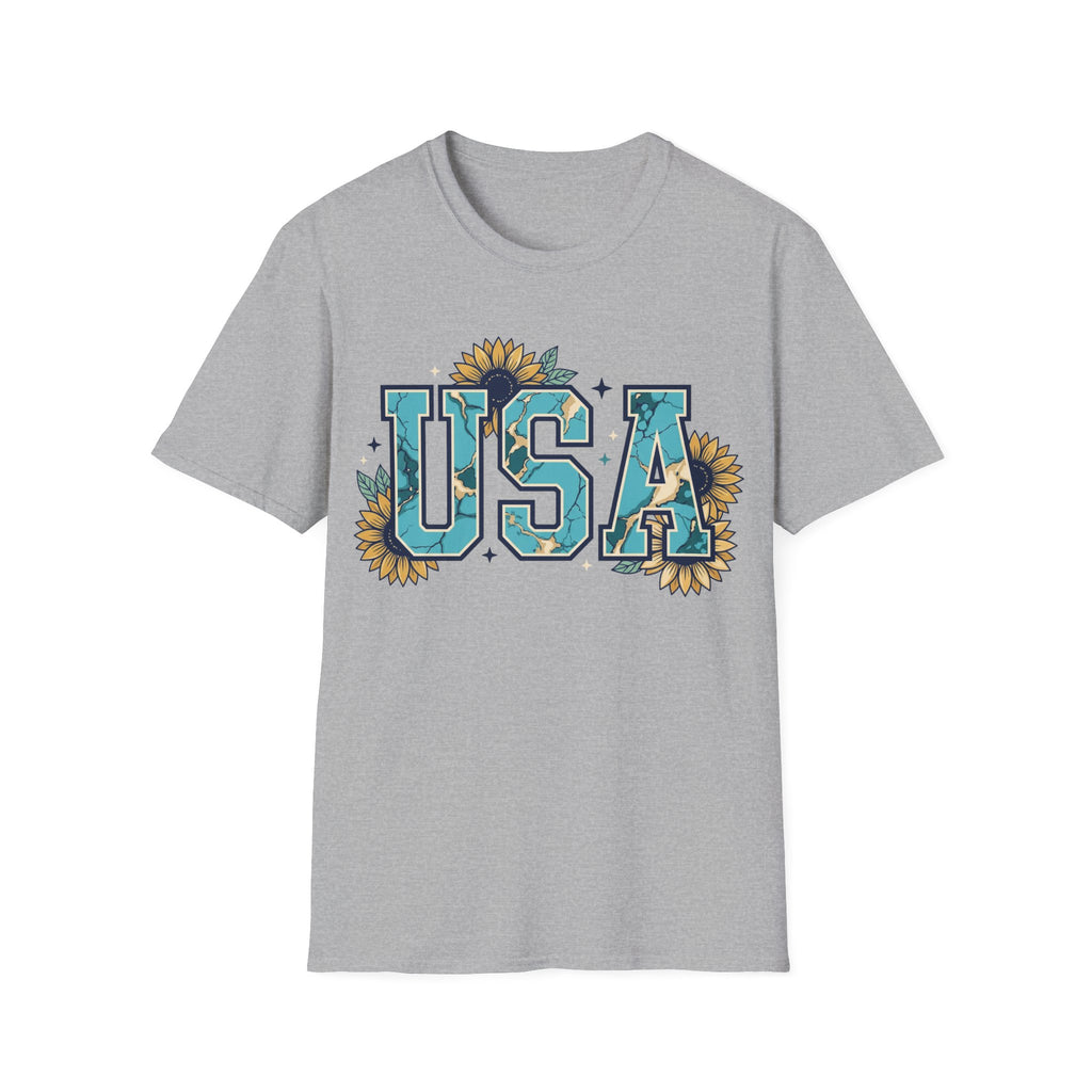 Turquoise USA Sunflower T-Shirt | Boho Southwestern Patriotic Tee